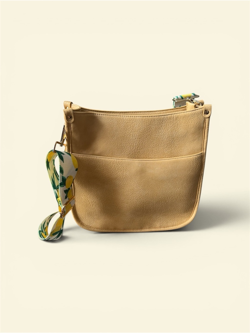 Everyday Leather Crossbody Bag in Yellow with Printed Strap
